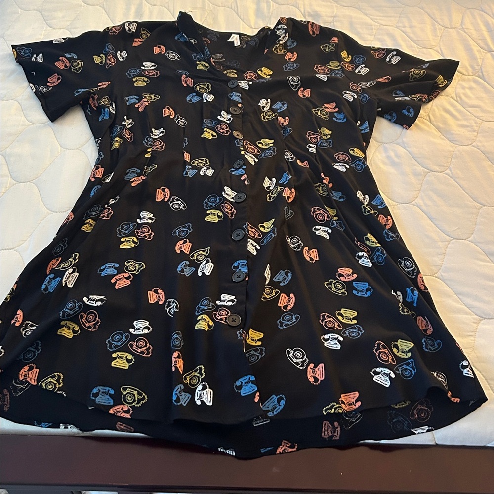 ModCloth Live 4 Truth Black Dress with Vintage Phone Pattern
